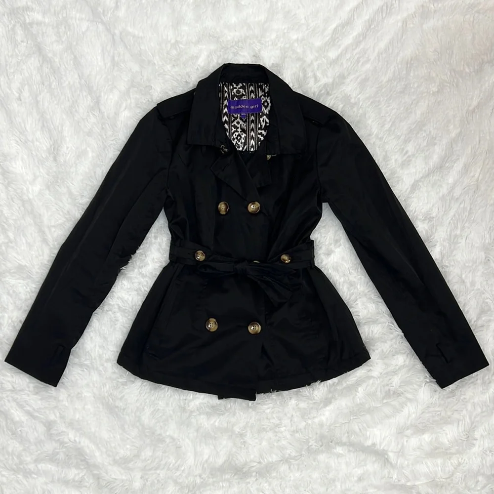 Madden‎ Girl Black Double-Breasted Trench Coat